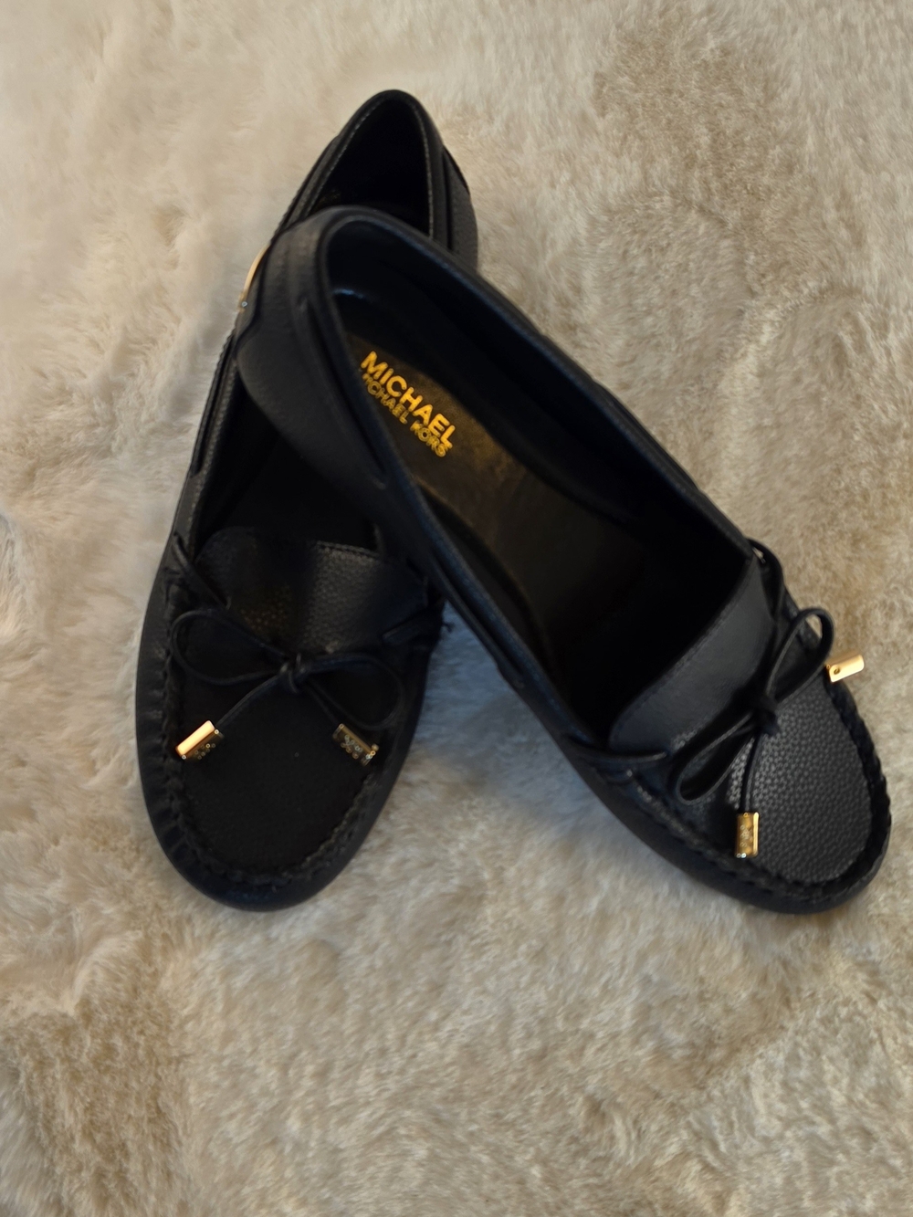 MICHAEL Michael Kors Black  Moccasin Loafers with Gold Accents Sz 6.5 NWOT